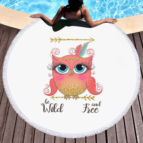 Wild & Free - Pink Owl SWST6212 Round Beach Towel