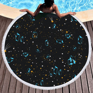 Galaxy Blue Diamonds Collection Black Theme SWST6219 Round Beach Towel
