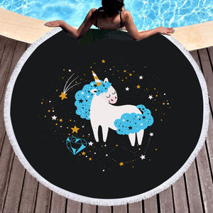 Cute Blue Hair Unicorn Galaxy Theme SWST6220 Round Beach Towel