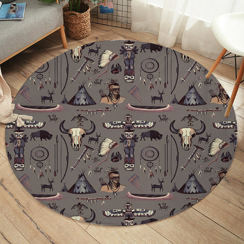 Image of Prehistoric Native Inspired Pattern SWYD3337 Round Rug