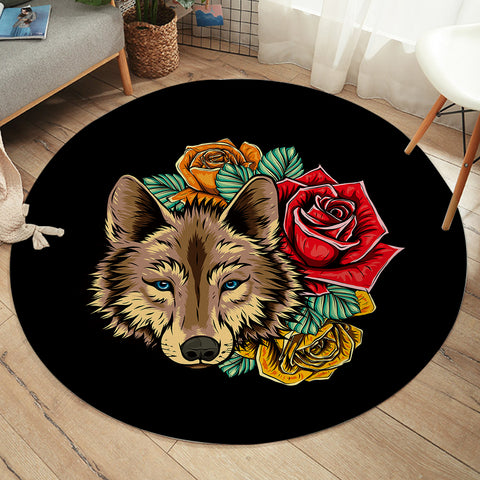 Image of Wolf With Red Rose SWYD3483 Round Rug