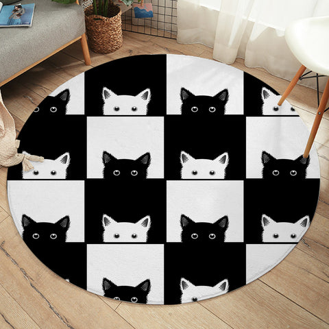 Image of Black and White Cat SWYD3488 Round Rug