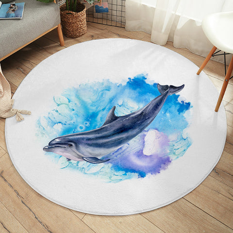 Image of Blue Spray Dolphin SWYD3596 Round Rug