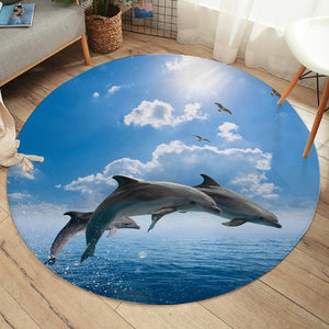 Dolphins Jumping Over Ocean SWYD3614 Round Rug