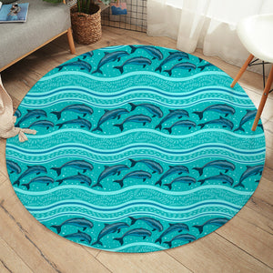 Jumping Dolphins Mint Stripes SWYD3650 Round Rug
