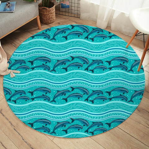Image of Jumping Dolphins Mint Stripes SWYD3650 Round Rug