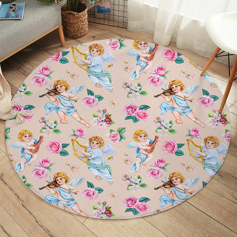 Image of Pink Roses & Playing Music Angels SWYD3660 Round Rug