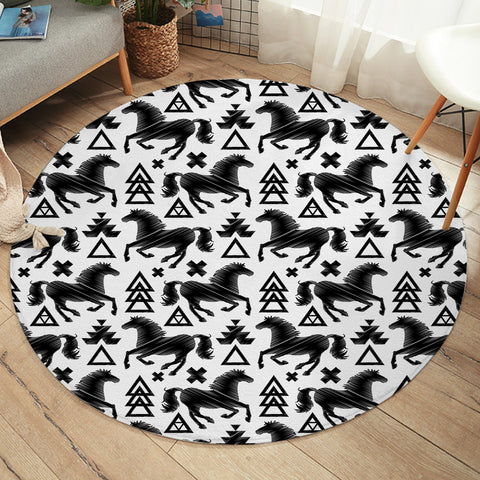 Image of Multi Triangles & Black Horses SWYD3678 Round Rug