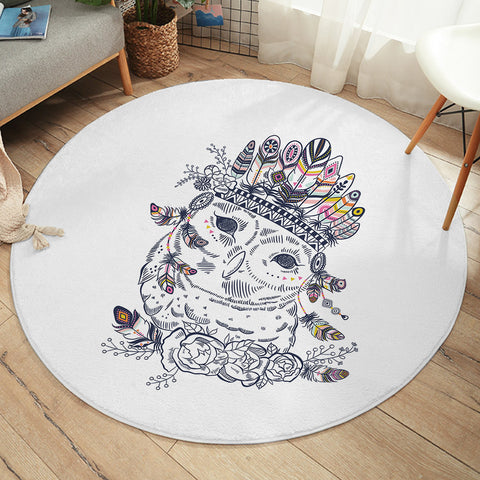 Image of Feather & Floral Owl Sketch SWYD3695 Round Rug