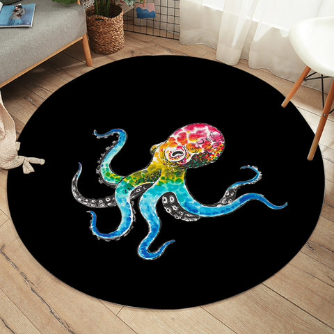 Image of Multicolor Dot Octopus  SWYD3696 Round Rug