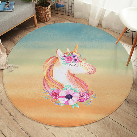 Image of Pastel Floral Unicorn SWYD3702 Round Rug