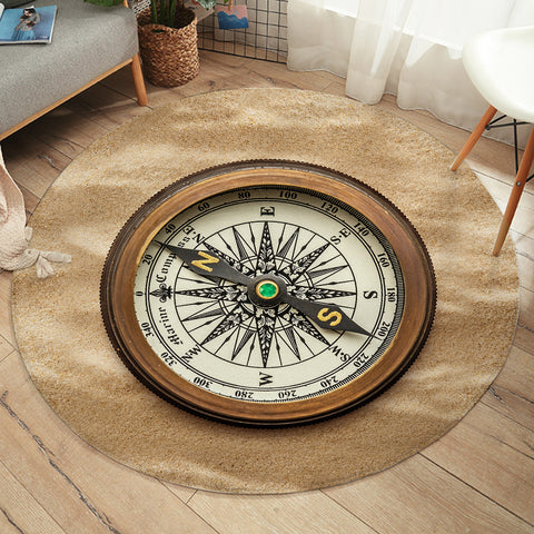 Image of Vintage Brown Compass SWYD3704 Round Rug