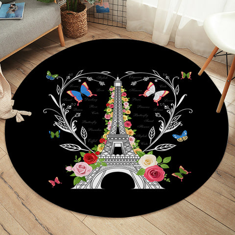 Image of Paris Butterfly and Floral Eiffel SWYD3749 Round Rug