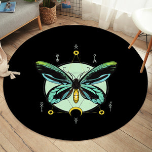 Neon Green and Blue Gradient Butterfly Illustration SWYD3751 Round Rug