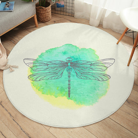 Image of Light Green Spray and Butterfly Line Sketch  SWYD3753 Round Rug