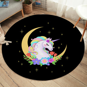 Cute Half Moon Cartoon Unicorn SWYD3762 Round Rug