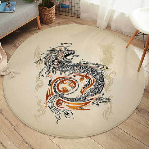 Image of Gold Asian Dragon Beige  SWYD3798 Round Rug
