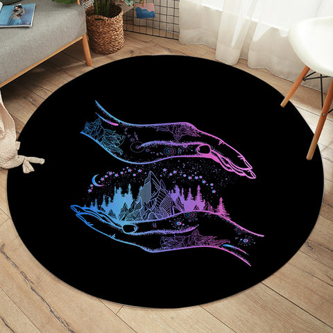 Image of Gradient Blue & Purple Night Forest in Hands SWYD3805 Round Rug