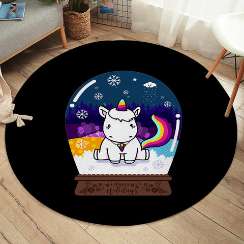Image of Cute Unicorn in Snow Globe SWYD3809 Round Rug