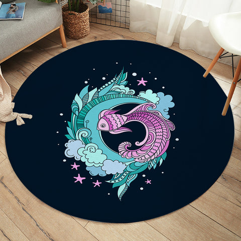Image of Purple Fish and Water Japanese Art SWYD3810 Round Rug
