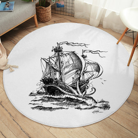 Image of Pirate Ship On Ocean SWYD3873 Round Rug