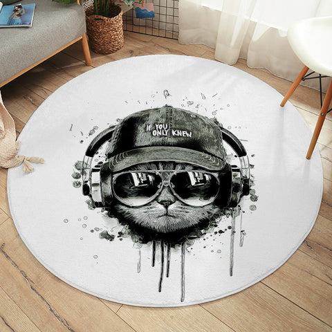 Image of Swag Sunglass Music Headphone Cat  SWYD3880 Round Rug