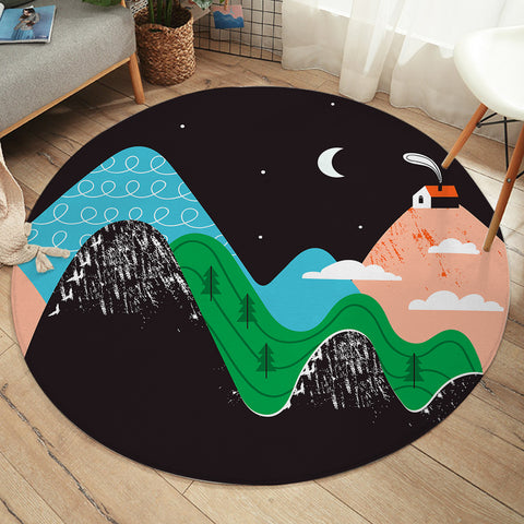 Image of Cute Landscape On Mountain Illustration SWYD3884 Round Rug