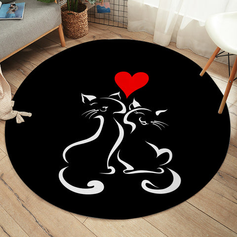 Image of Heart In Love Cat Line Art Black Theme SWYD3886 Round Rug