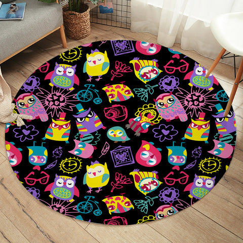 Image of Cute Colorful Owls Cartoon SYD3920 Round Rug