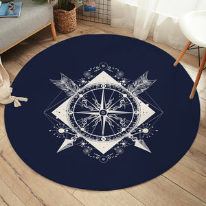 Vintage Compass and Arrows Sketch Navy Theme SWYD3929 Round Rug