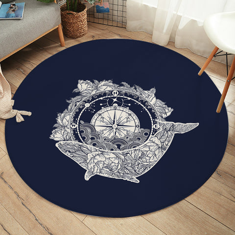 Image of Vintage Floral Whale & Compass Navy Theme SYD3930 Round Rug