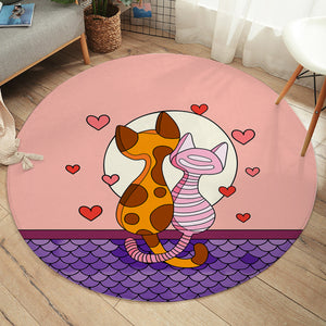 Cute Cat Lovers Under The Moon Illustration SYD3944 Round Rug