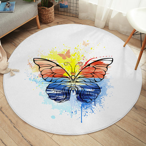 Image of Ocean Watercolor Print Butterfly SWYD4114 Round Rug