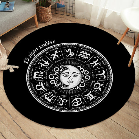 Image of Vintage B&W Sun Moon Round Zodiac SWYD4125 Round Rug