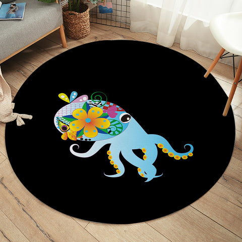 Image of Cute Cartoon Floral Octopus SWYD4217 Round Rug