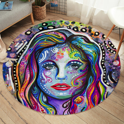 Image of Colorful Watercolor Lady SW4218 Round Rug