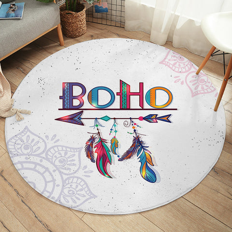 Image of Boho Feather Lotus Mandala SWYD4219 Round Rug