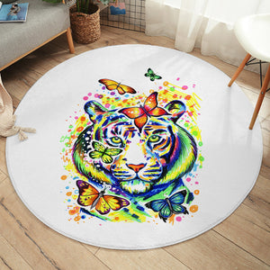 Colorful Watercolor Tiger Sketch & butterfly SW4222 Round Rug