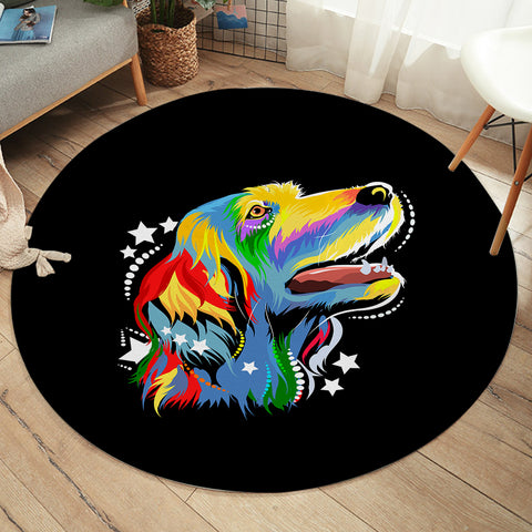 Image of Colorful Star Golden Retriever SWYD4226 Round Rug