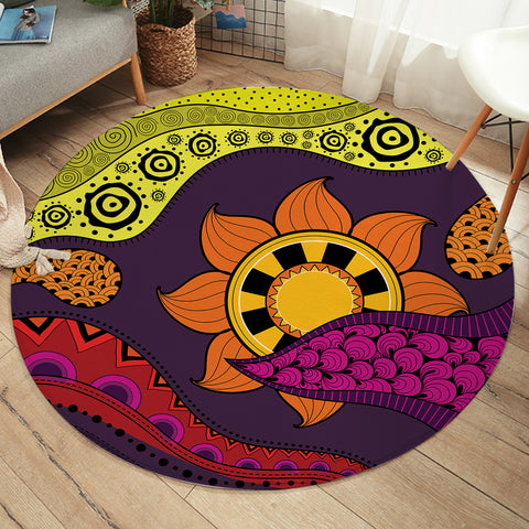 Image of Colorful Modern Japanese Art Mandala Purple SWYD4236 Round Rug