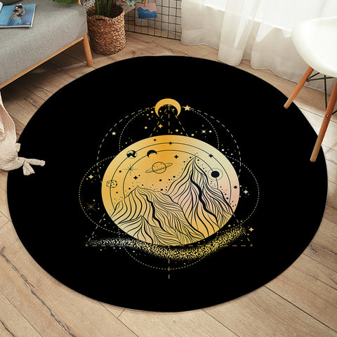 Image of Golden Galaxy Illustration Triangle Zodiac SWYD4242 Round Rug