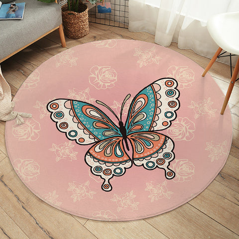 Image of Vintage Butterfly Floral Pink Theme SWYD4291 Round Rug