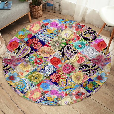 Image of Multi Mandala & Flowers Checkerboard SWYD4296 Round Rug