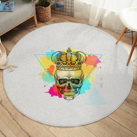 Image of Watercolor Splash King Crown Skull SWYD4319 Round Rug