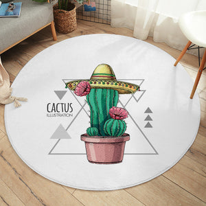 Tiny Cartoon Cactus Flower Triangle Illustration SWYD4326 Round Rug