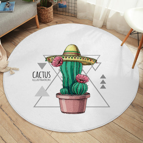 Image of Tiny Cartoon Cactus Flower Triangle Illustration SWYD4326 Round Rug