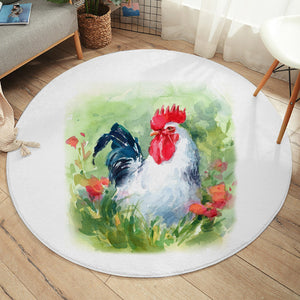 White Chicken Watercolor Painting SWYD4331 Round Rug