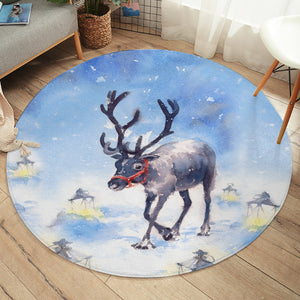 Snow Little Deer Watercolor Painting SWYD4332 Round Rug