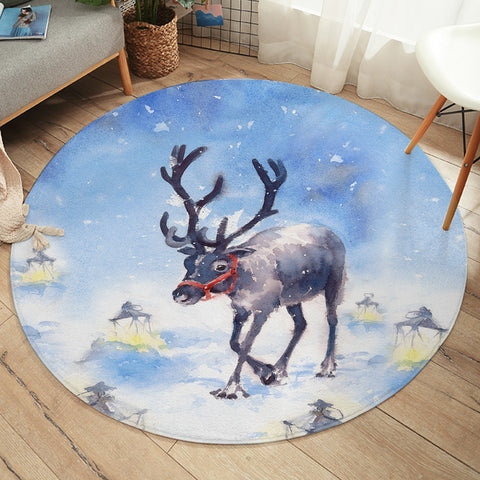 Image of Snow Little Deer Watercolor Painting SWYD4332 Round Rug