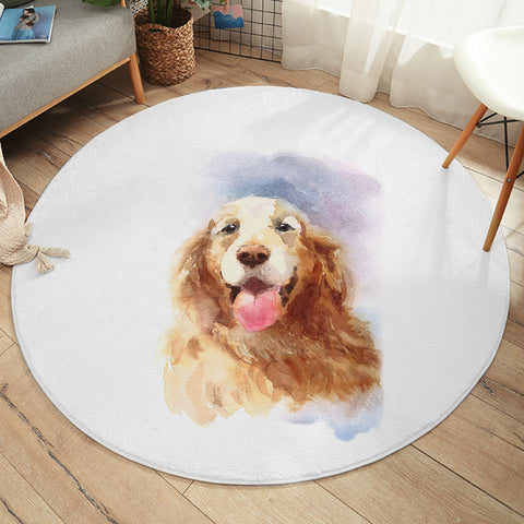 Image of Happy Golden Retriever Watercolor Painting SWYD4335 Round Rug